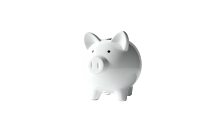 White piggy bank stands against solid black background