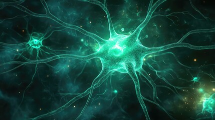 Human brain neuron cells transmitting information in network