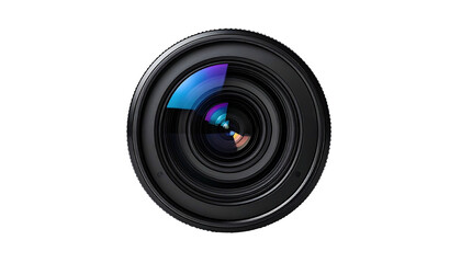 Lens close-up with vibrant reflections against a black background