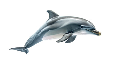 Isolated dolphin jumps forward on black background
