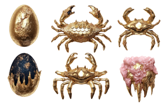 Gold Dragon Relic with Crabs and Eggs on Isolated Transparent Background - Powered by Adobe