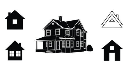 Black and white house illustration vector architecture design home