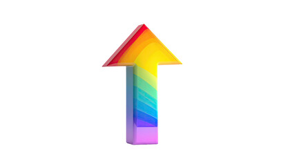 Rainbow-striped upward pointing arrow, isolated against black