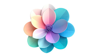 Pastel flower bloom, dimensional layered petals, center seeds