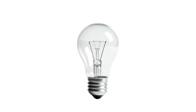 Glass light bulb centered against a stark black background