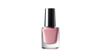 Pink nail polish in clear bottle with black cap on black background