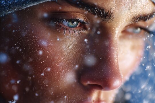 Winter Athlete Close-Up in Snow