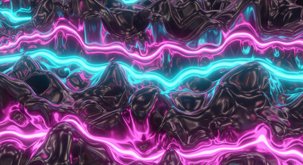 An abstract image featuring holographic swirl patterns in vibrant purple, pink, and blue tones, creating a fluid, futuristic visual effect. Smooth gradients and dynamic wave-like textures give the art