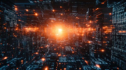 Digital data network connecting futuristic cyberspace infrastructure