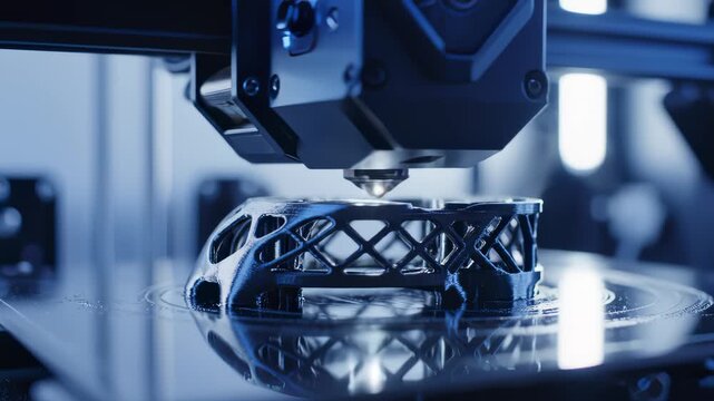 3d Printer Creates Complex Structure From Plastic Filament Close Up