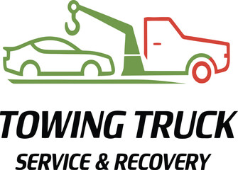 Towing truck service logo with car recovery vector illustration design template