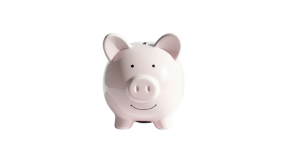 Pink piggy bank smiles against a pure black backdrop