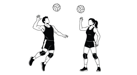 Volleyball players spiking and setting graphic vector illustration