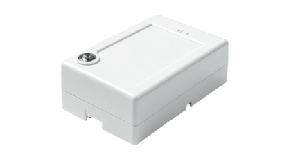 White, plain rectangular device with port, isolated on black