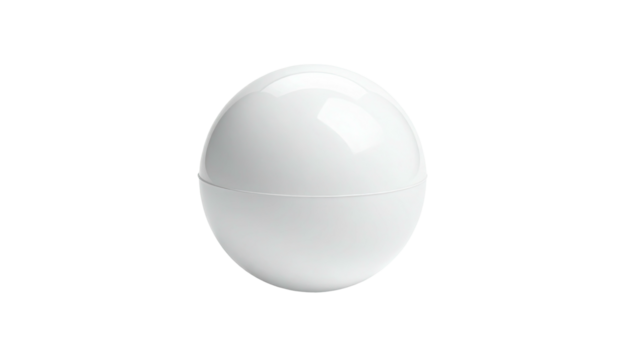 Shiny white plastic sphere halves joined