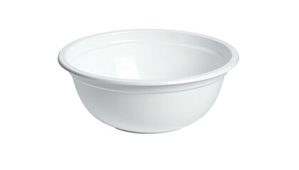 Plain, glossy white bowl with curved lip on a dark background