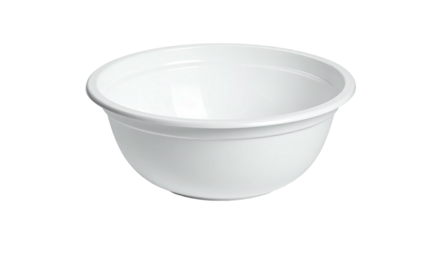 Plain, glossy white bowl with curved lip on a dark background