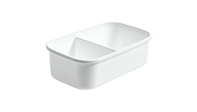 White rectangular bin with divider on a white background