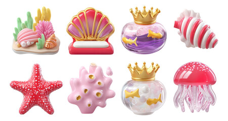 Obraz premium Colorful Coral Kingdom Elements for Underwater Theme Decoration or Design