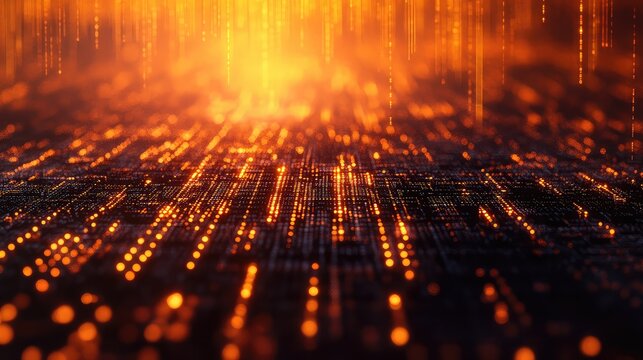 Abstract data flowing on digital circuit board background