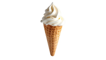 Vanilla soft serve ice cream cone against black background