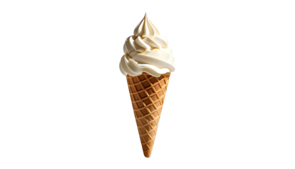 Vanilla soft serve ice cream in waffle cone, isolated on black