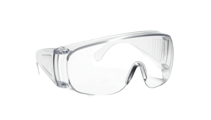 Clear safety goggles isolated on black background