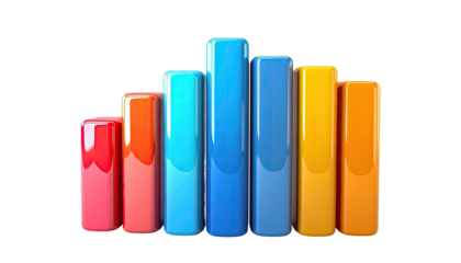 Colorful glossy bars in varying heights against a black background