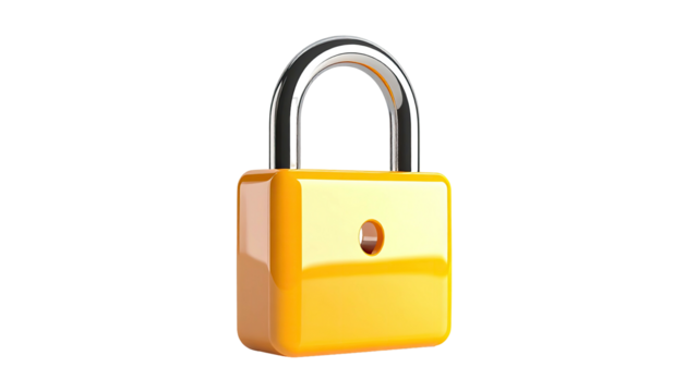 Glossy, golden padlock with silver shackle against black backdrop