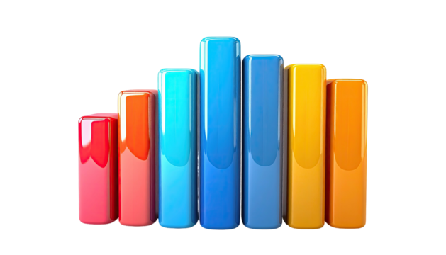 Colorful glossy bars in varying heights against a black background