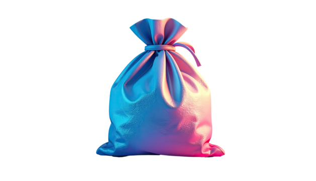 Gathered fabric bag, illuminated by red and blue lighting