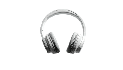 White headphones centered against a stark, black background