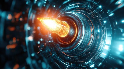 Sci fi engine emitting energetic plasma light beam