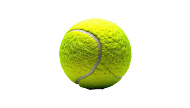 Bright yellow tennis ball floats in negative black space