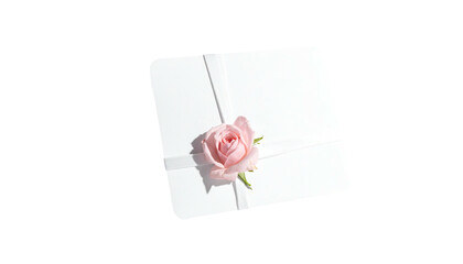 Gift wrapped with rose, centered, in white on black background