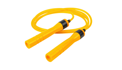 Yellow jump rope with handles isolated on black background