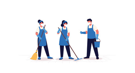 Professional Cleaning Crew Ready for Service with Equipment.