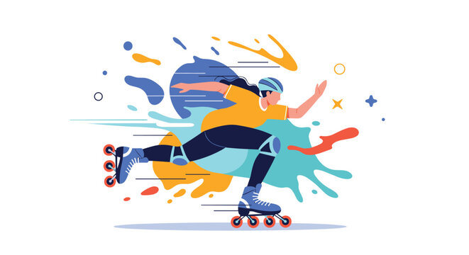 Energetic Rollerblader Speeding Through Colorful Splashes.