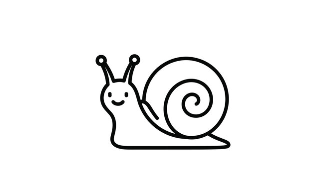 Cute snail illustration simple line art white background happy creature.