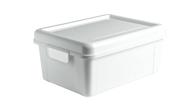 White storage box with lid, angled