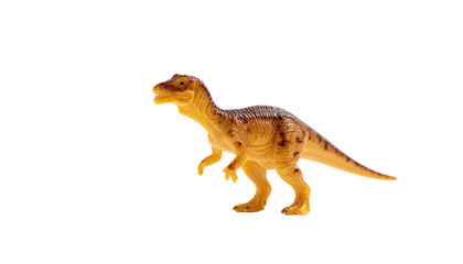 Small, tan, two-legged dinosaur figurine stands against dark backdrop