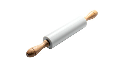 White rolling pin with wooden handles on black