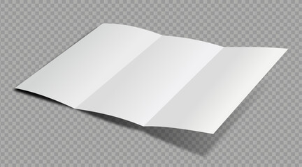 plain white 3 fold brochure mockup. Pamphlet with three parts for menu or business presentation. Realistic 3d vector