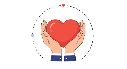 Hands holding a red heart showing care and love.