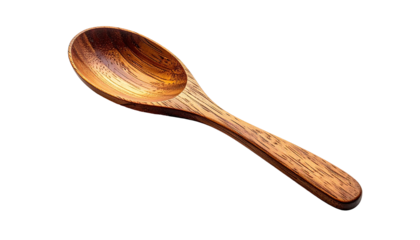 Polished wooden spoon with visible grain on a dark background