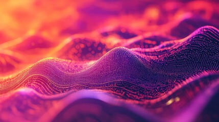 Digital data network wave flowing glowing particles