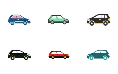 Fototapeta premium Diverse Collection of Colorful Car Icons Representing Transportation and Automotive Industry Trends Simple Car Designs
