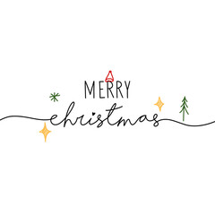 Merry Christmas line art hand lettering card. Merry XMass vector lettering.