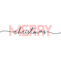 Merry Christmas line art hand lettering card. Merry XMass vector lettering.