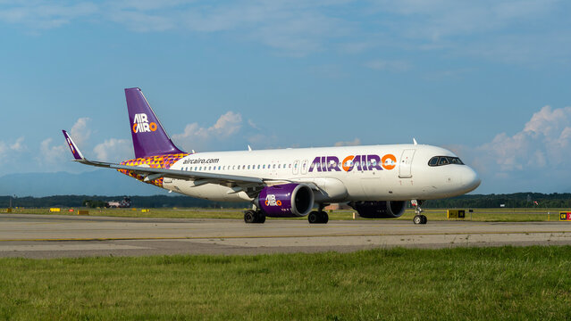 Air Cairo Airbus A320 neo is taxiing at MXP Milano Malpensa international airport
